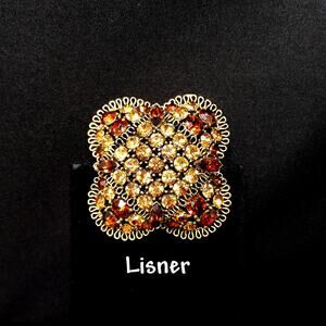 Vintage Lisner Topaz Rhinestone Domed Brooch Gold Tone 1960s